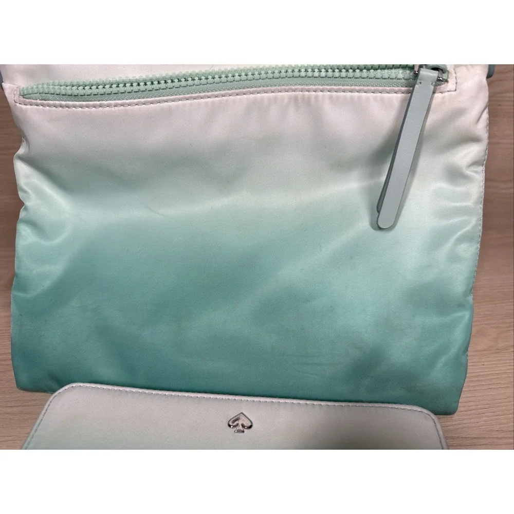 Kate Spade‎ Jae Degrade Ombre Flat Crossbody Teal White Fiji Green & Wallet